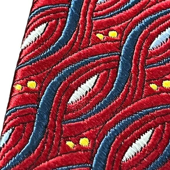 Jos A Bank Red Blue Mens 100% Silk Geometric Italy Mens Neck Tie 58" x 3.75" - Picture 10 of 16